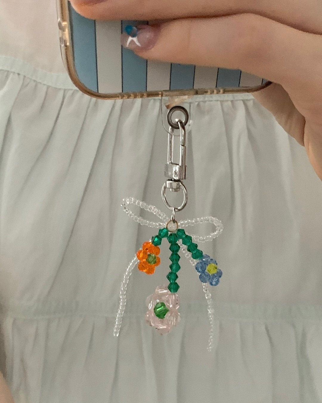 Beads Flowers and Bow Keychain