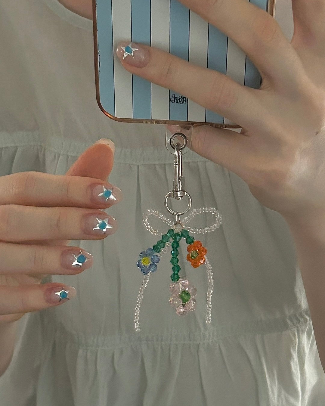 Beads Flowers and Bow Keychain