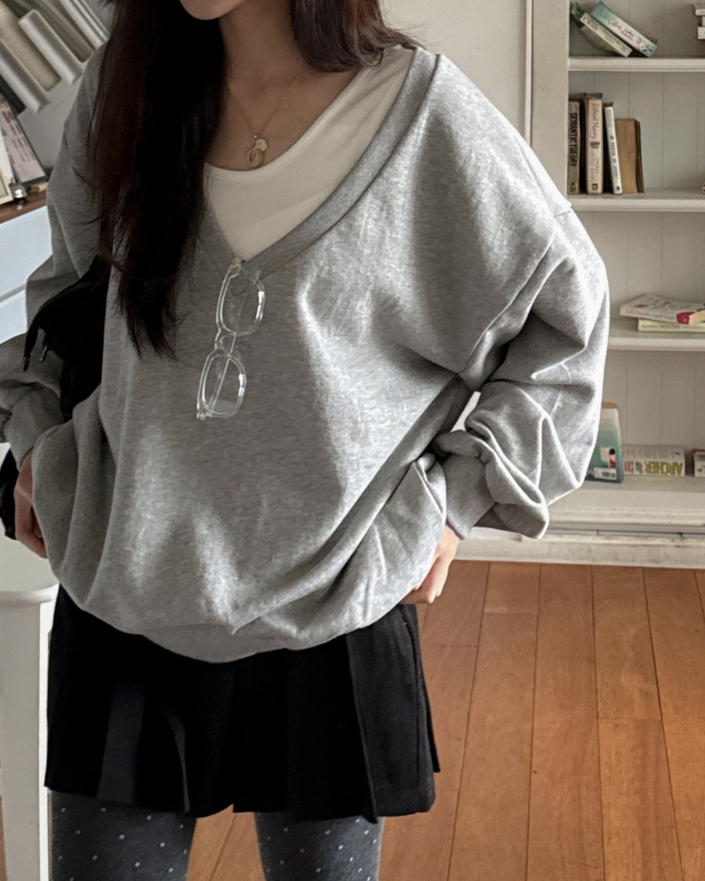 Deep V Neck Bow Sweatshirt