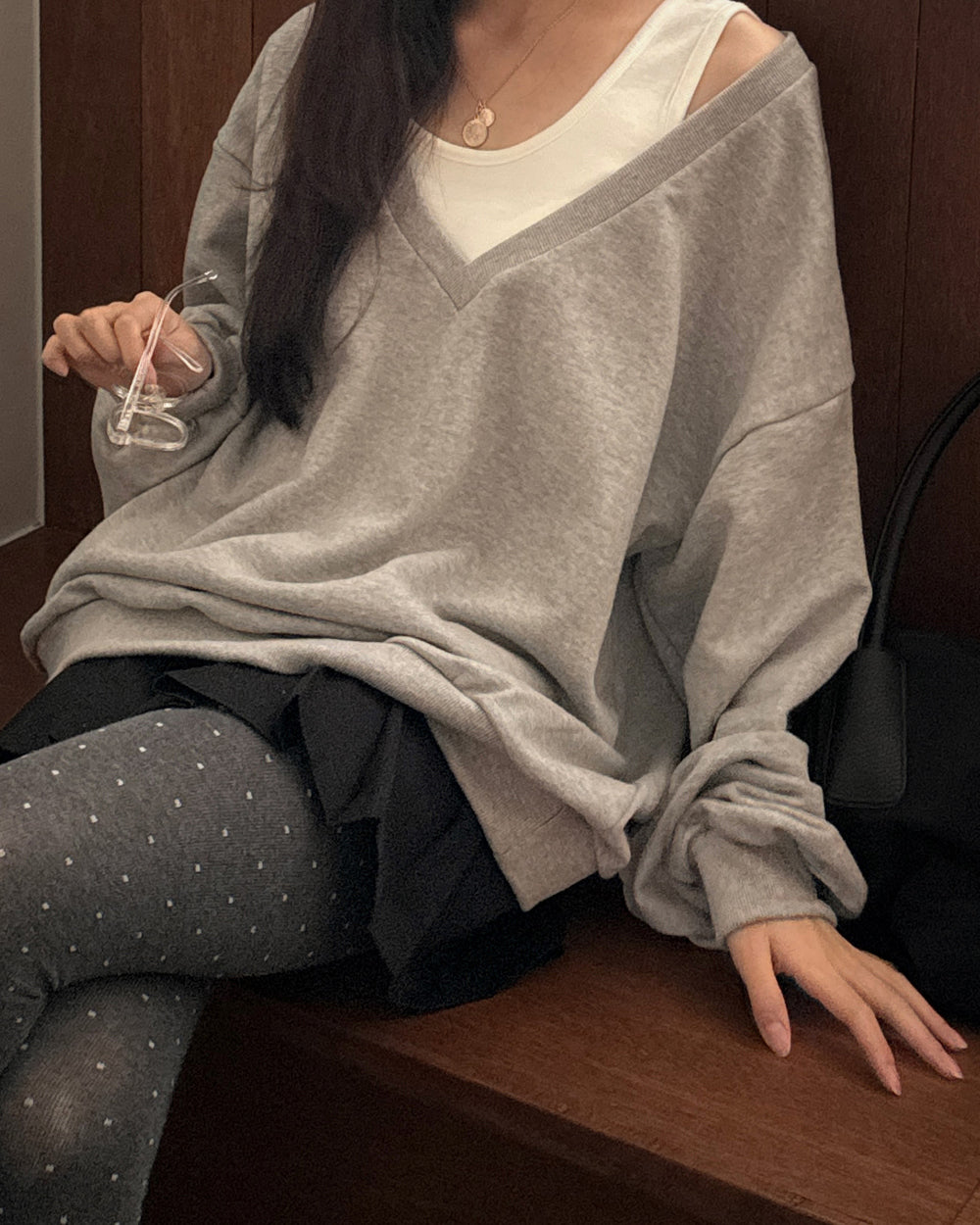 Deep V Neck Bow Sweatshirt