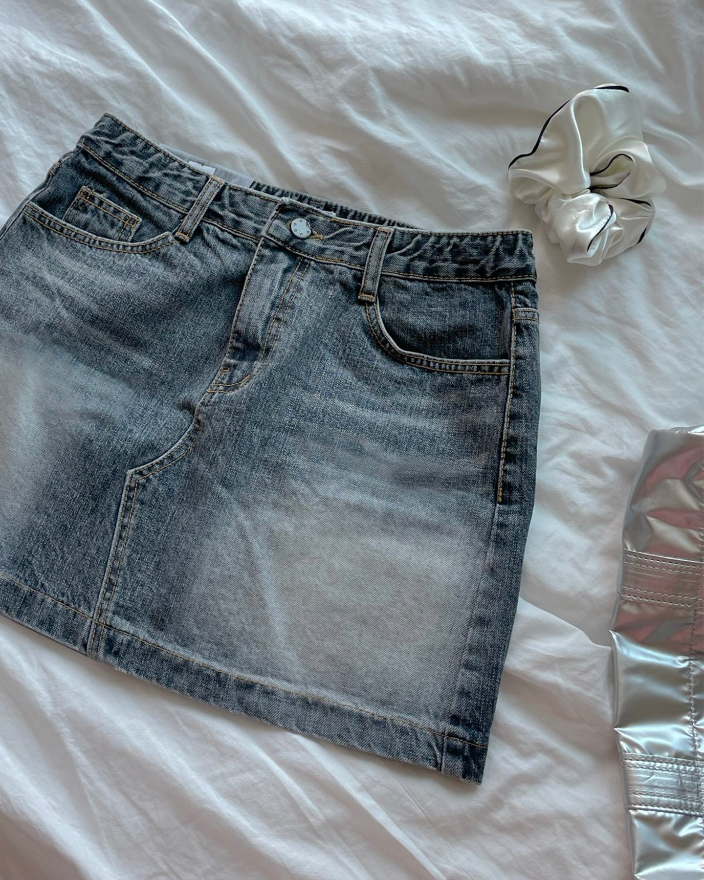 Low Rise Brushed Denim Skirt