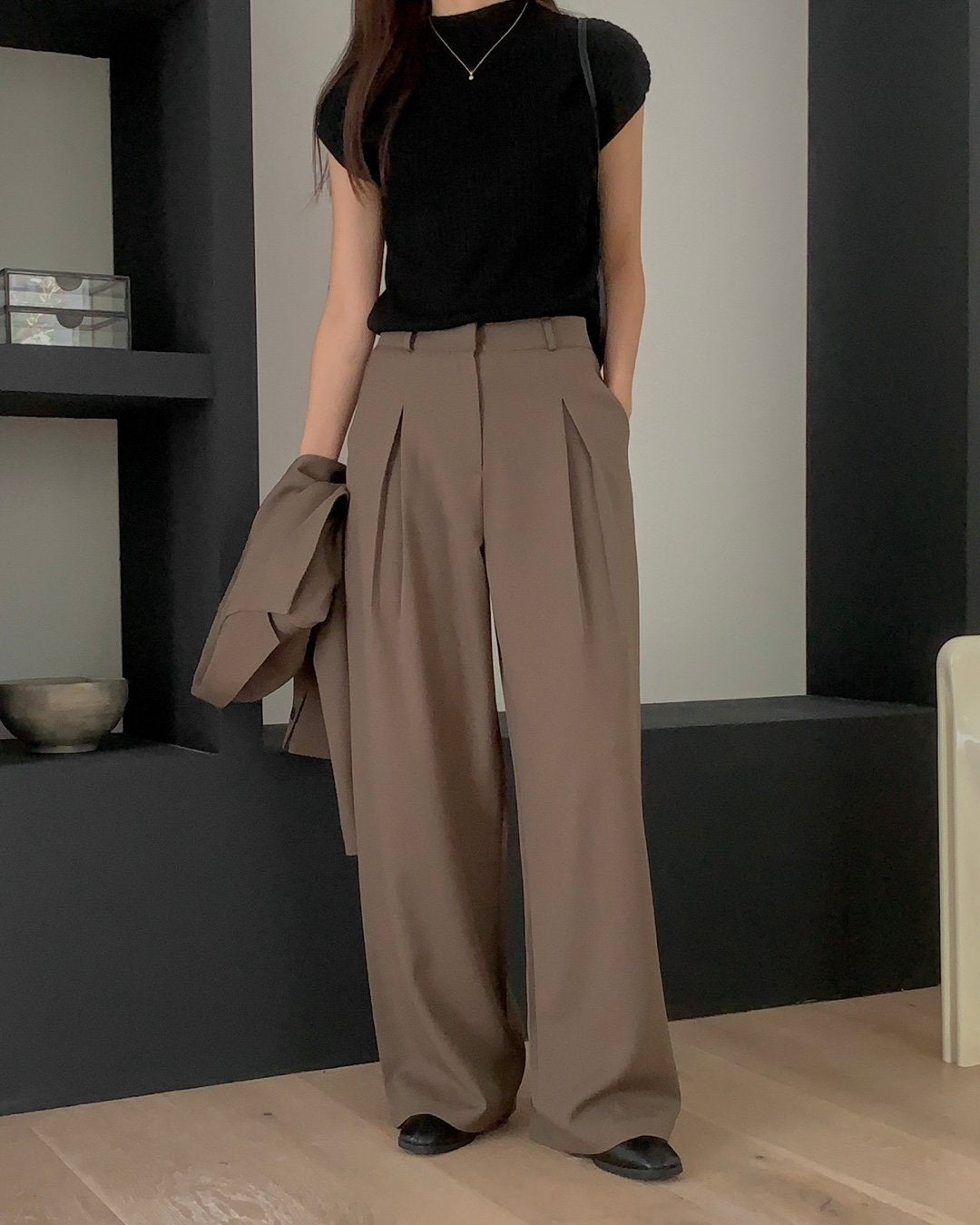 Pintuck Wide Leg Trouser