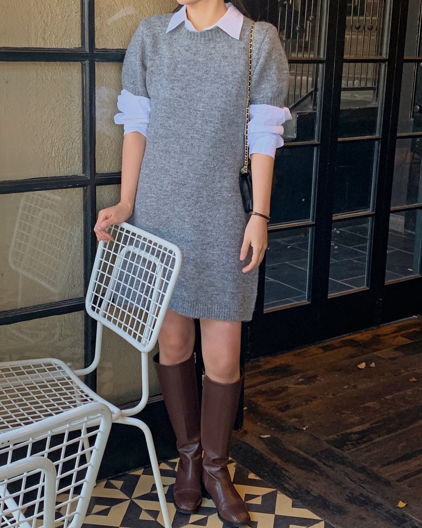 Puff Sleeve Wool Dress