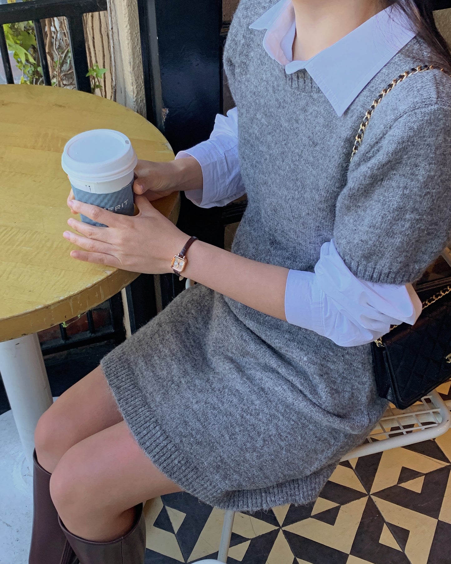 Puff Sleeve Wool Dress