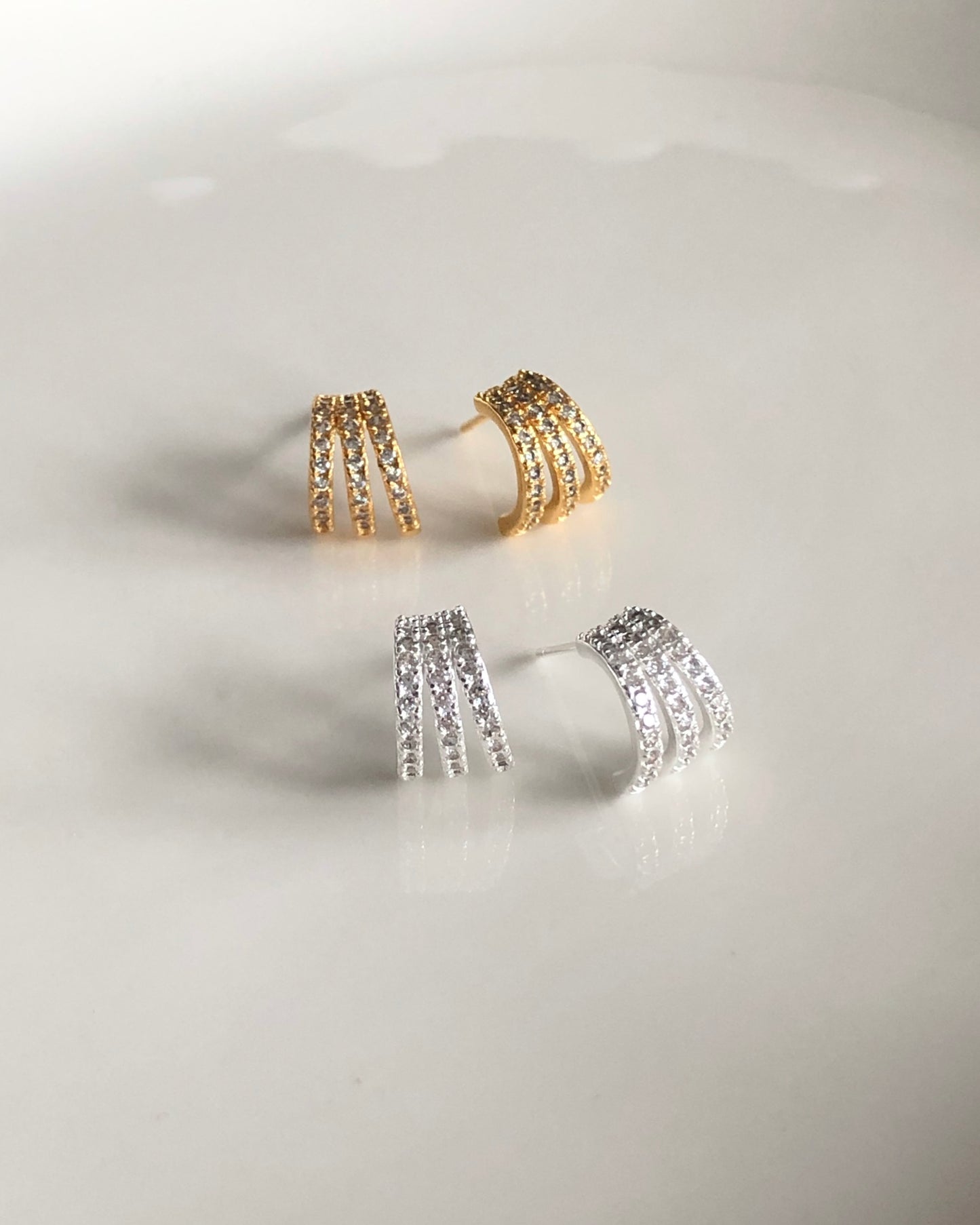 925 Silver Triple Cubic Earring