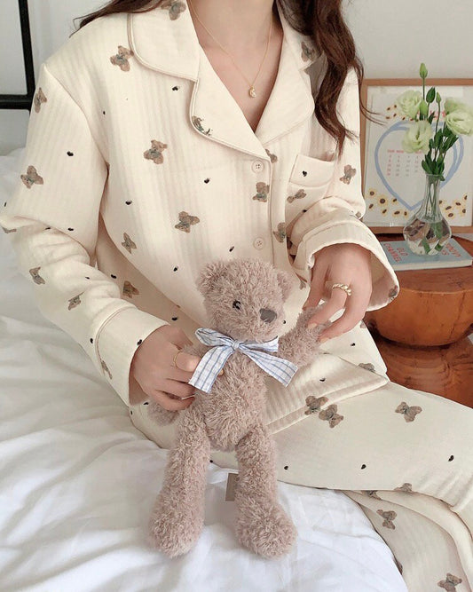 Milk Bear Quilted Pajama Set