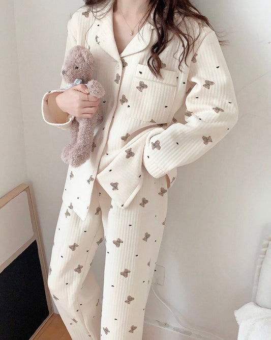 Milk Bear Quilted Pajama Set