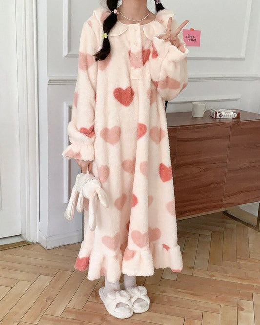 Heart Fleece Pajama Dress