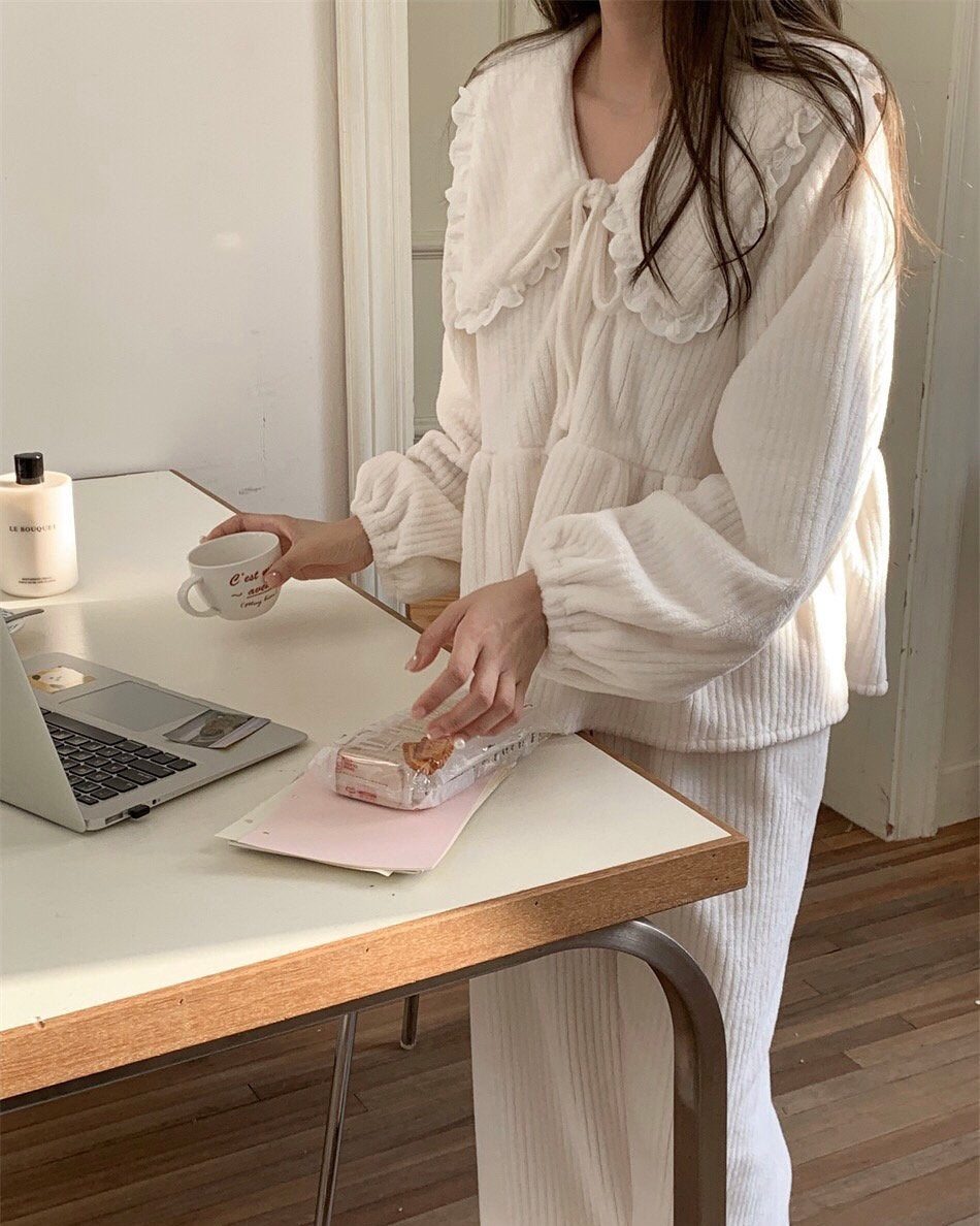 Sailor Collar Fleece Pajama Set