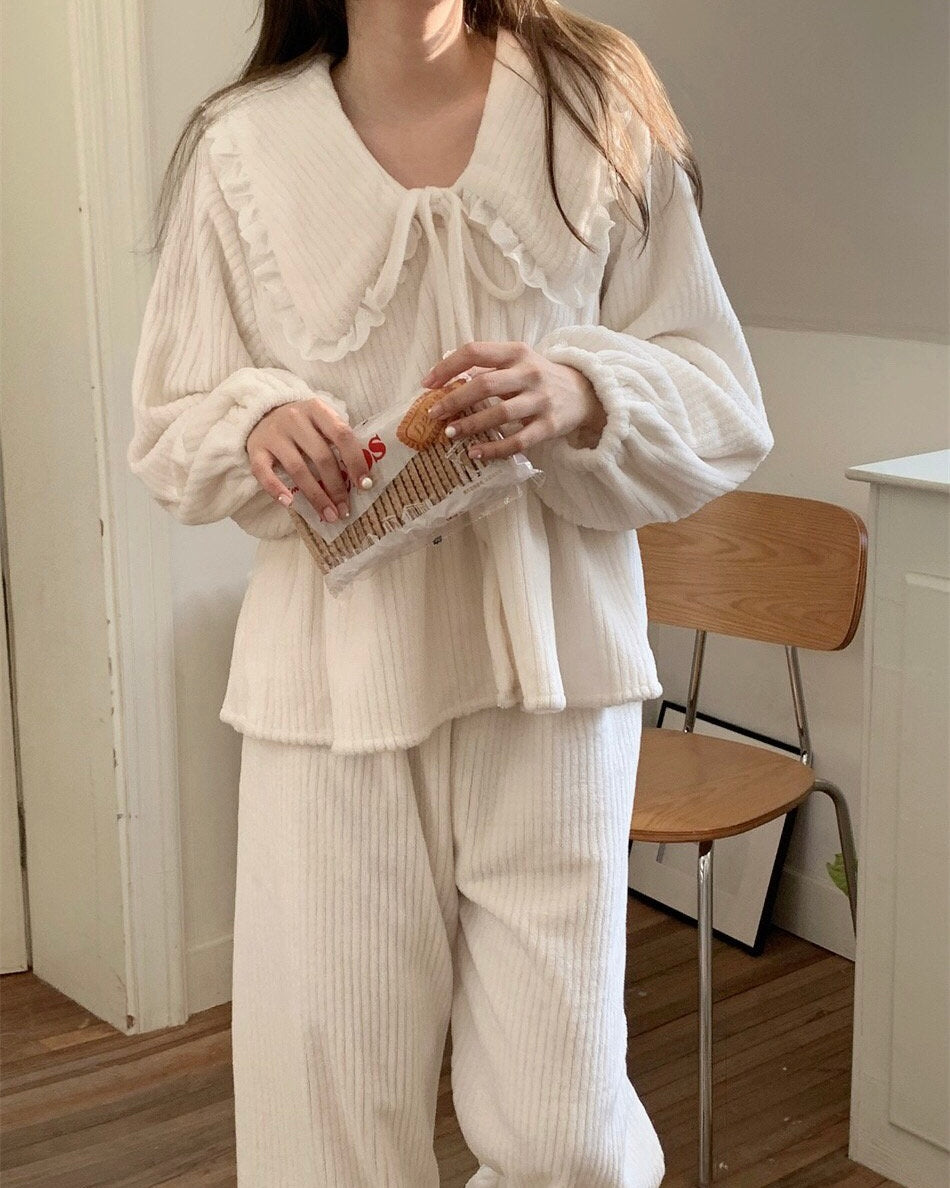 Sailor Collar Fleece Pajama Set