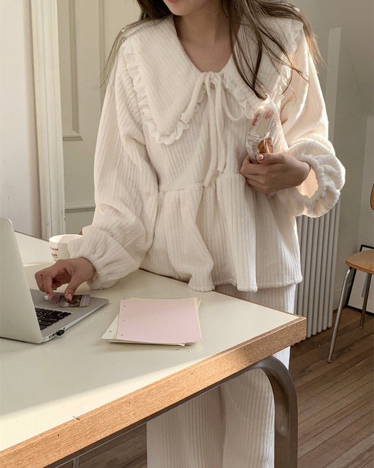 Sailor Collar Fleece Pajama Set