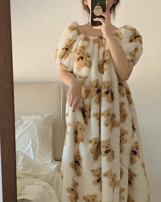 Bear Fleece Pajama Dress