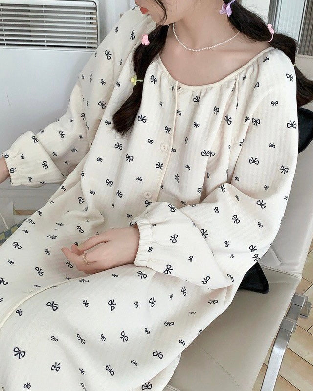 Hood Shawl Bow Pajama Dress