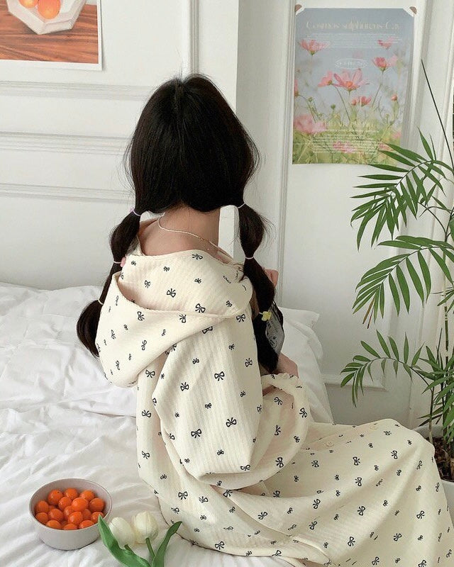 Hood Shawl Bow Pajama Dress