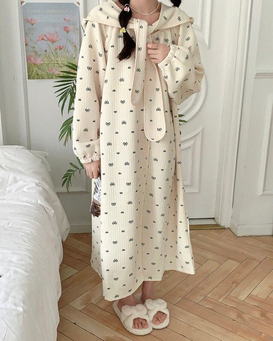 Hood Shawl Bow Pajama Dress