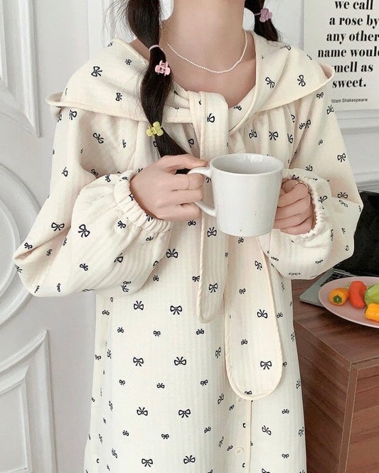 Hood Shawl Bow Pajama Dress