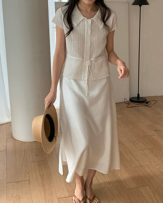 Waist Drawstring Punching Knit Cardigan