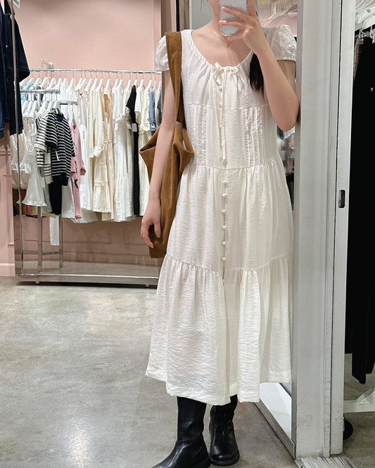 Pintuck Drawstring Maxi Dress