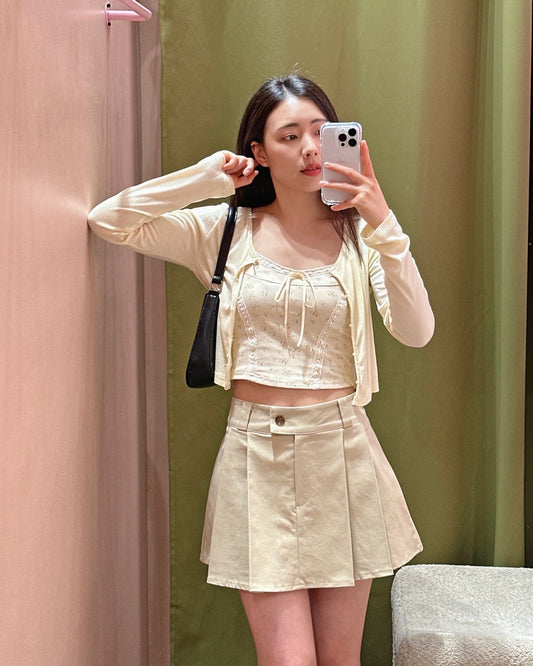 Side Button Pleat Skort