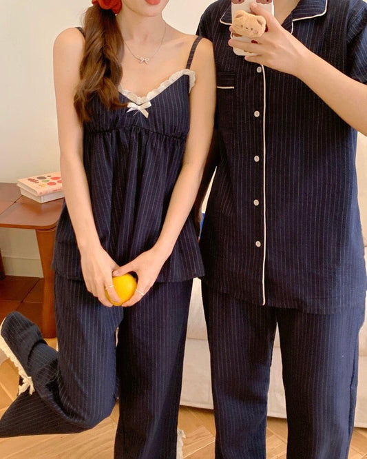 Navy Striped Matching Pajamas
