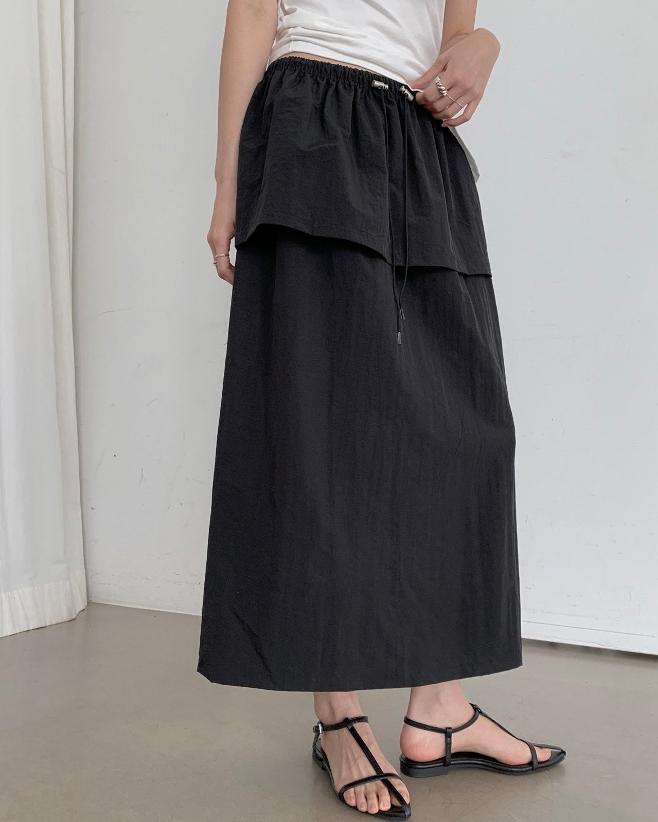 【Anyone more】Ramu Nylon Maxi Long Skirt Nylon Maxi Skirt – Elsis