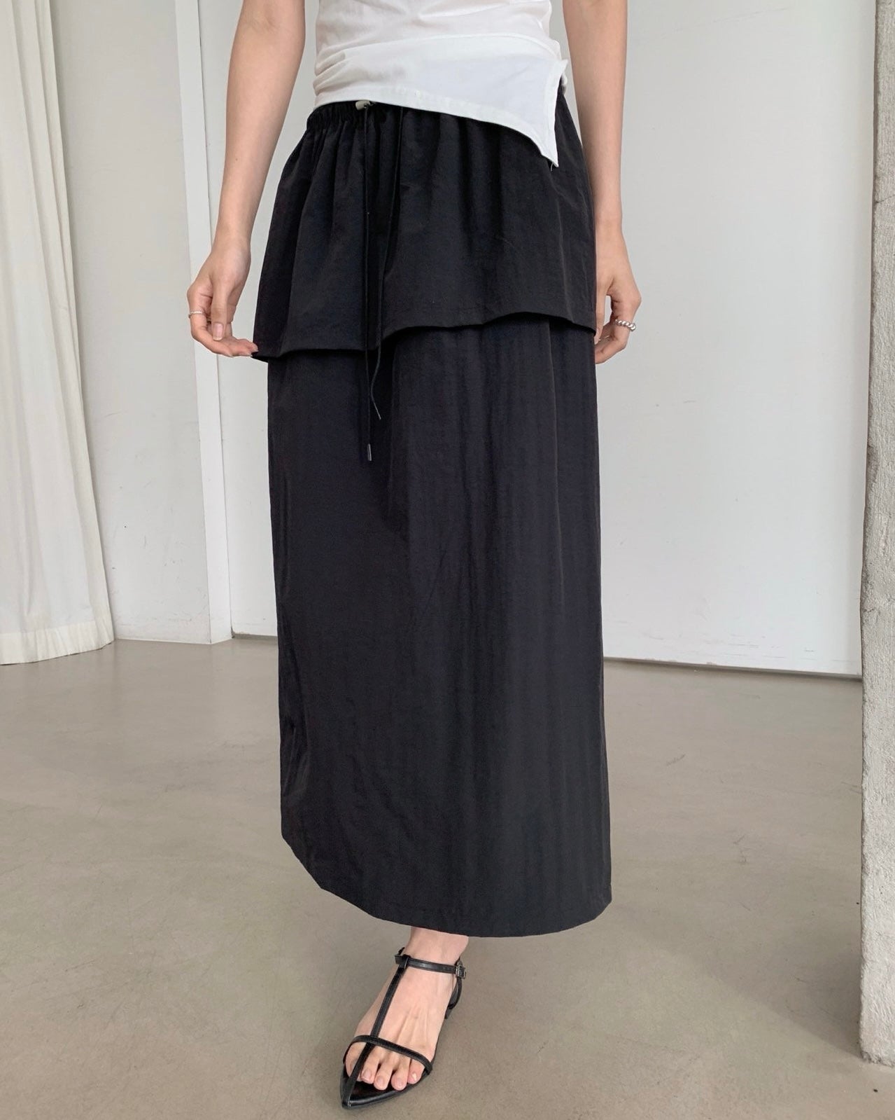 【Anyone more】Ramu Nylon Maxi Long Skirt Nylon Maxi Skirt – Elsis
