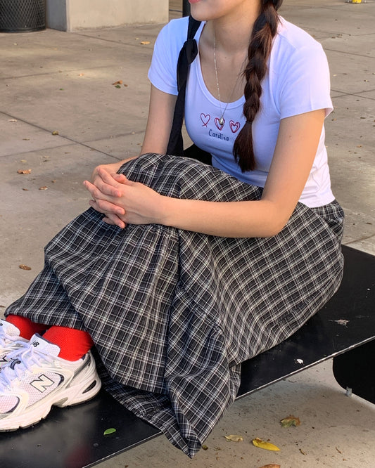 Plaid Tiered Maxi Skirt