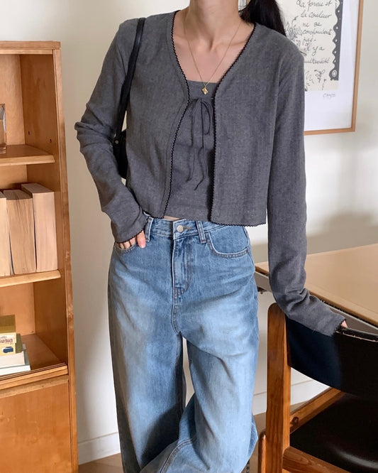 Scallop Trim Cardigan & Cami Set