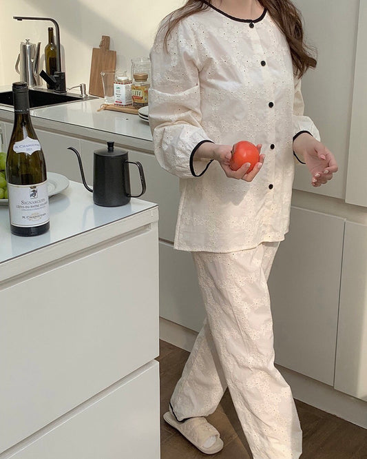 Floral Embroidered Pajama Set