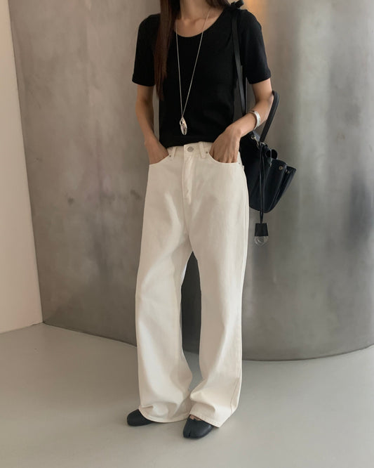White Minimal Wide Pants
