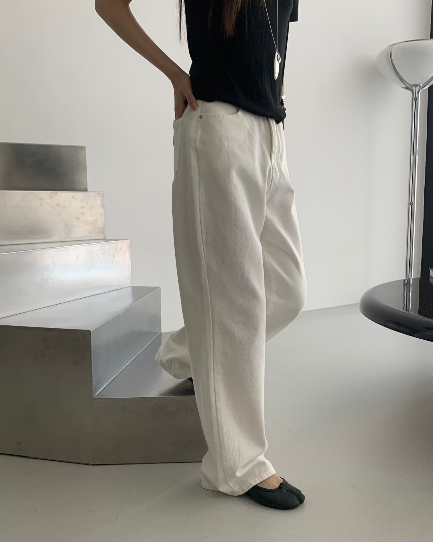 White Minimal Wide Pants
