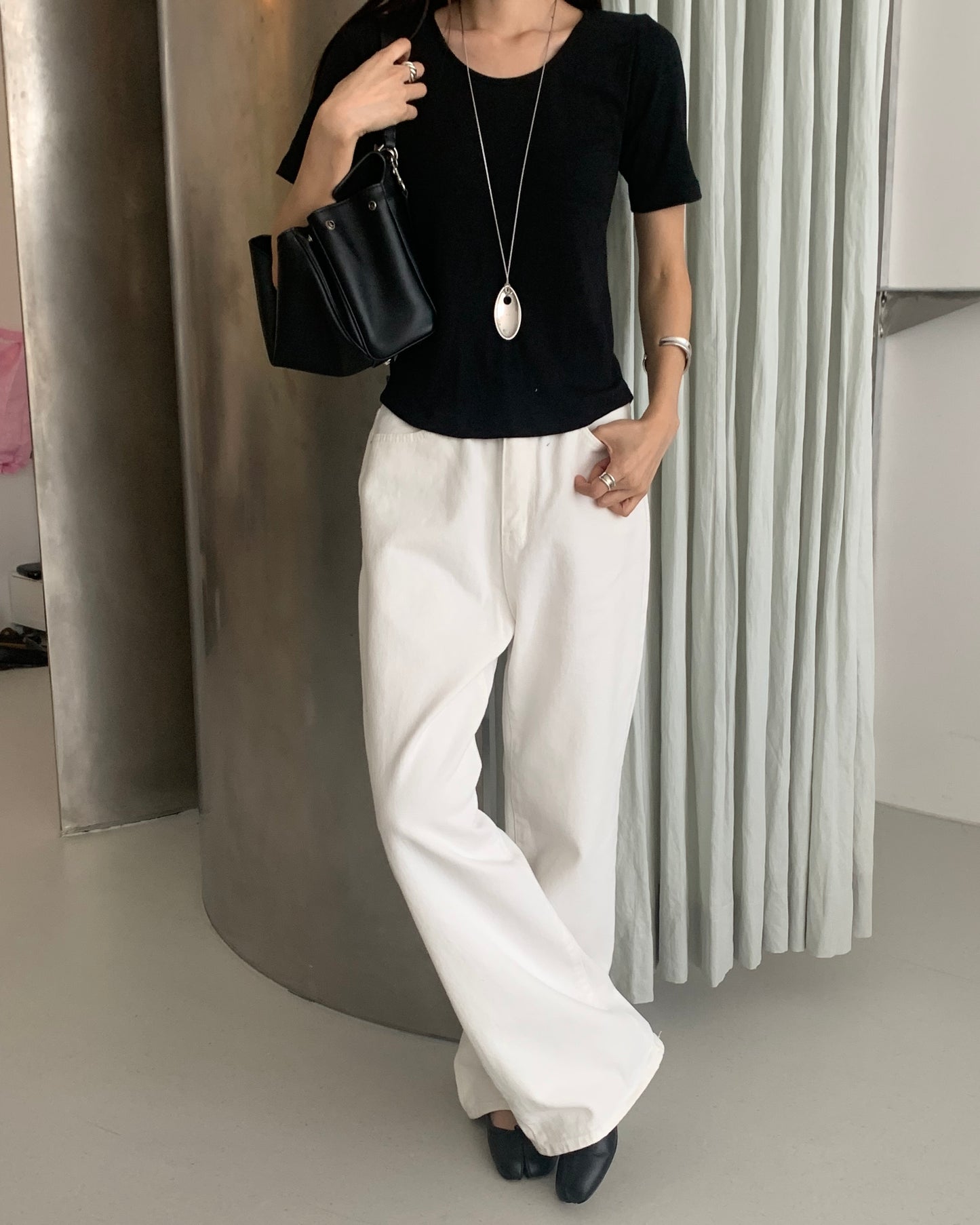 White Minimal Wide Pants