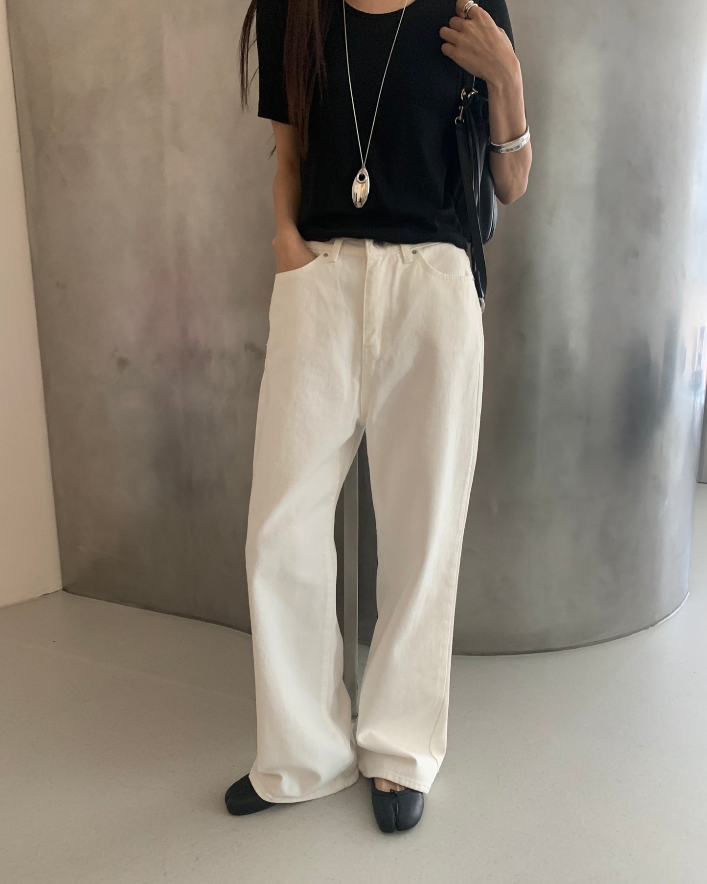 White Minimal Wide Pants