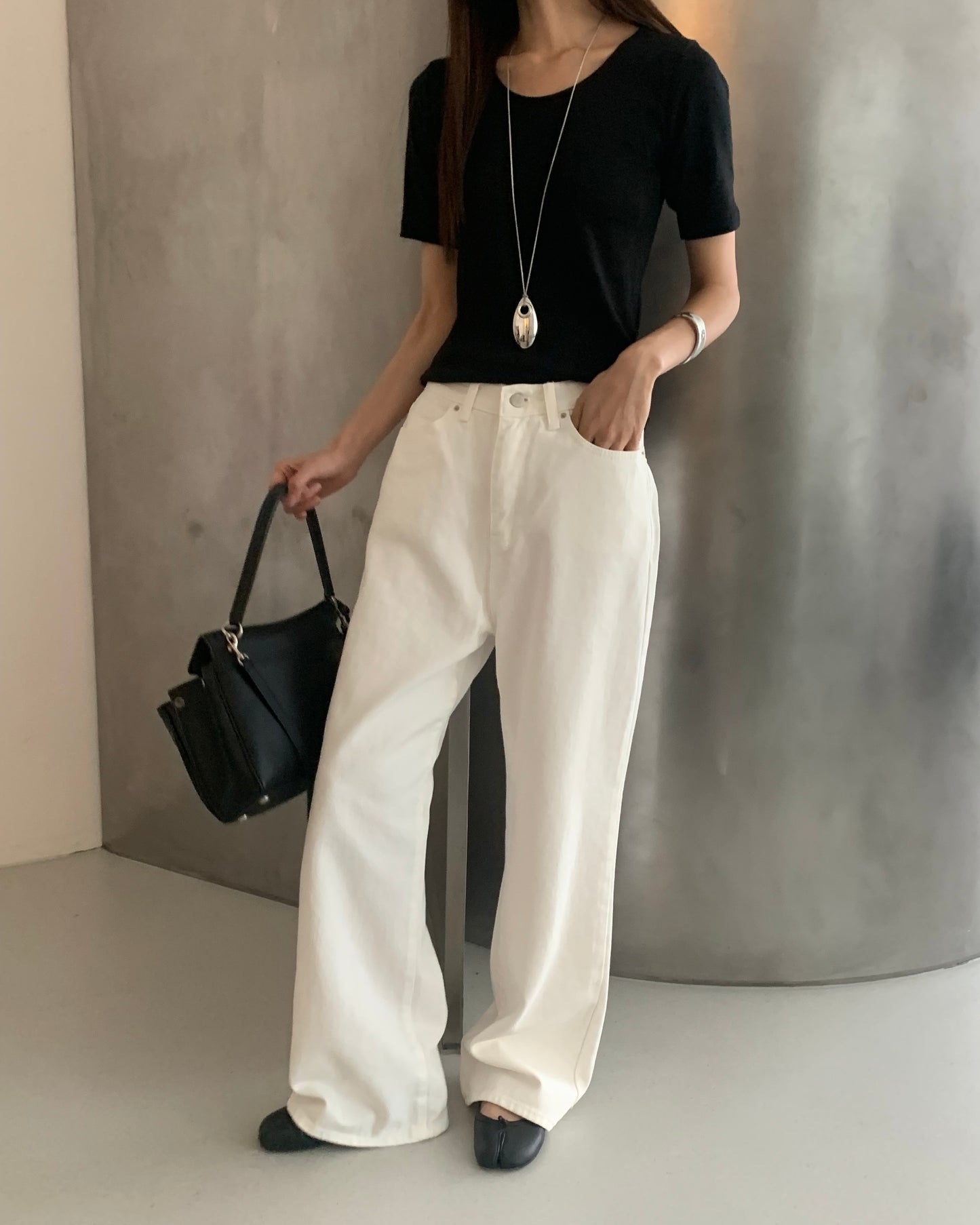 White Minimal Wide Pants
