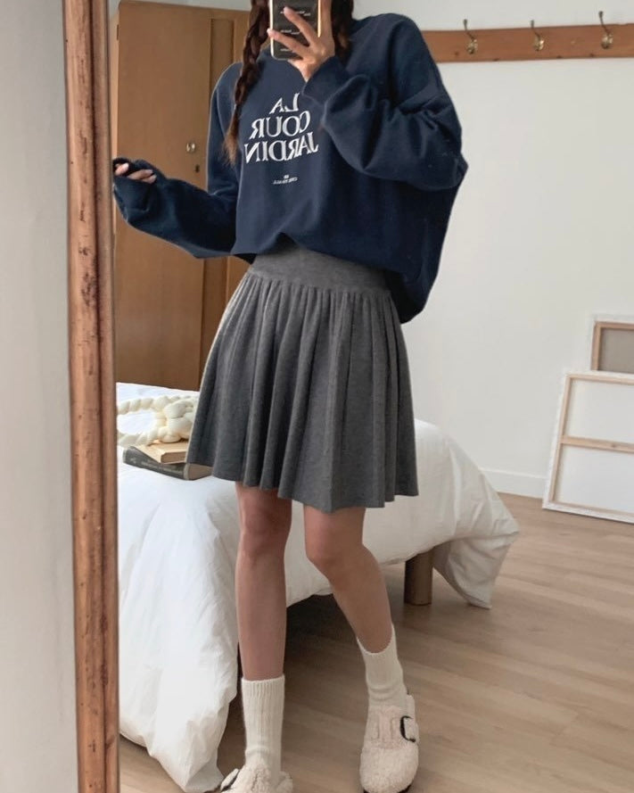 Knit Pleats Mini Skirt