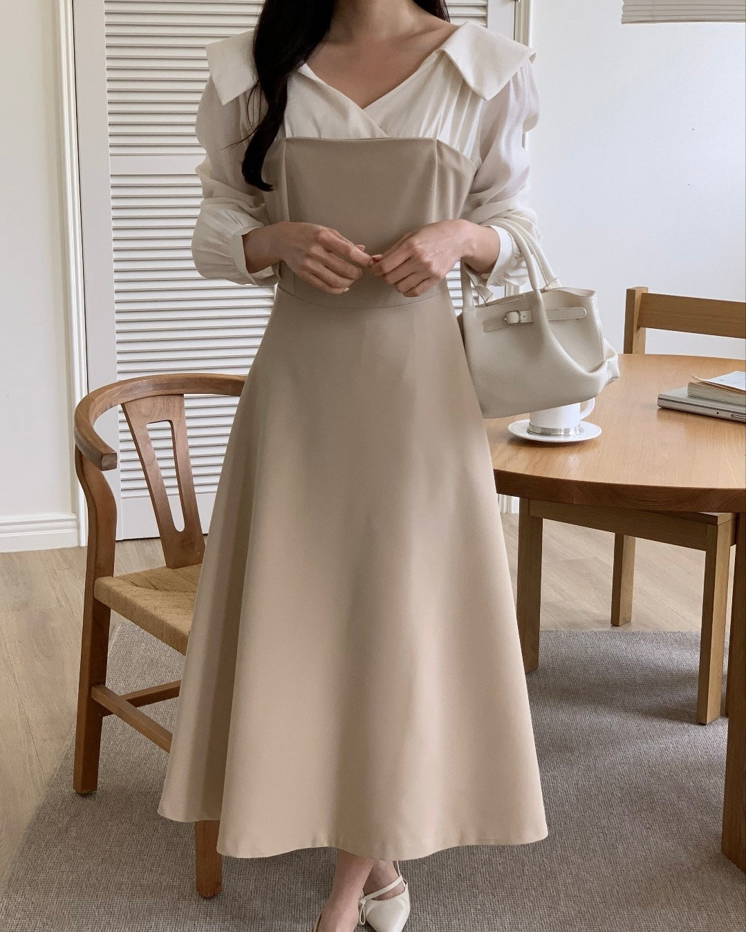 Shirt-Overlay Midi Dress