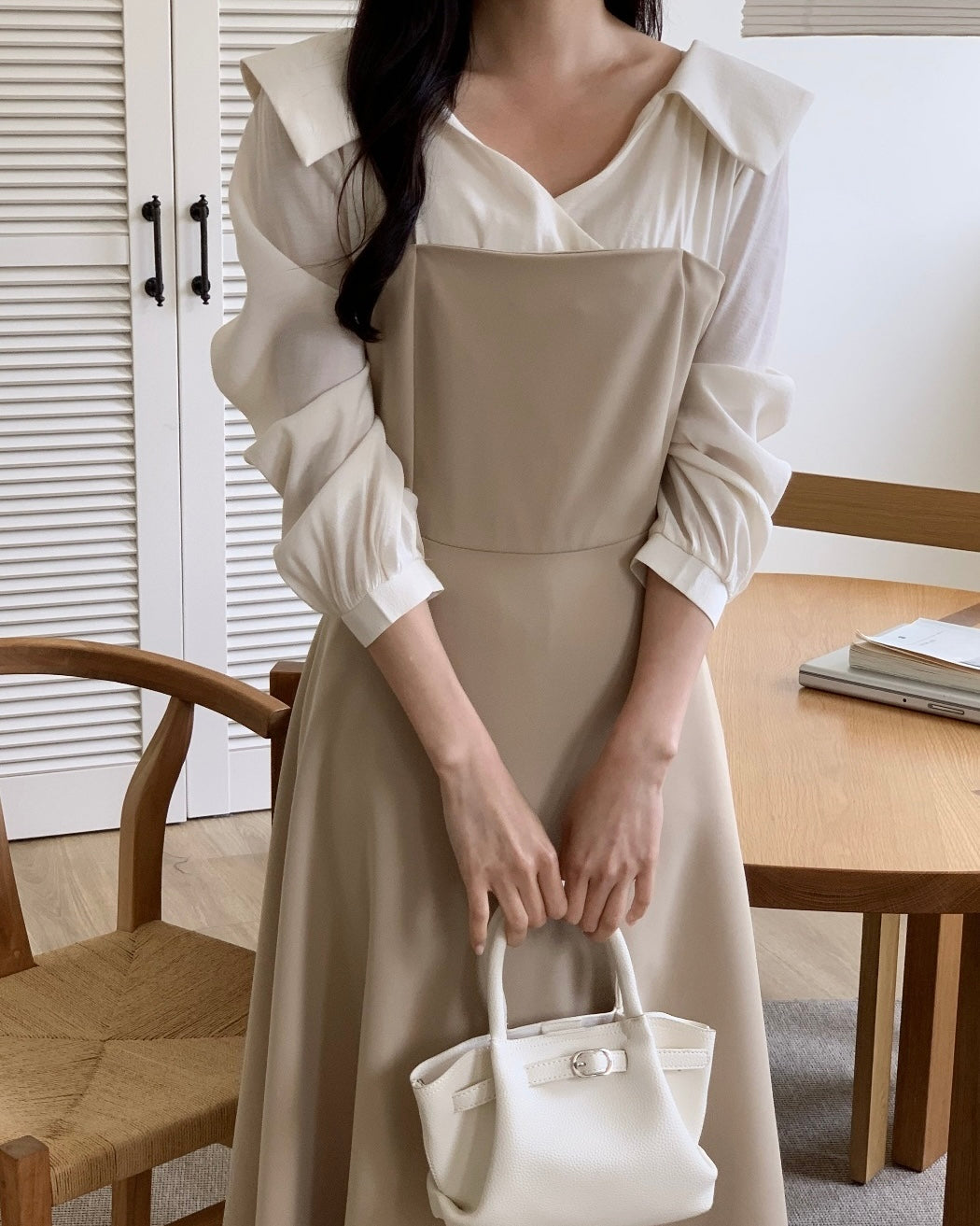 Shirt-Overlay Midi Dress