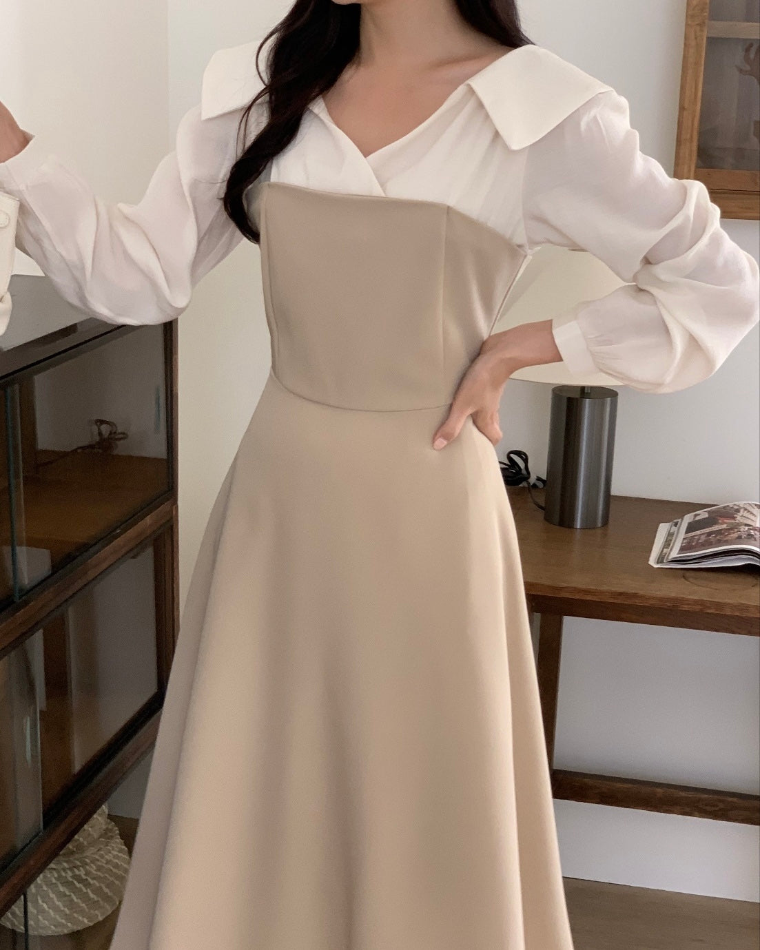 Shirt-Overlay Midi Dress