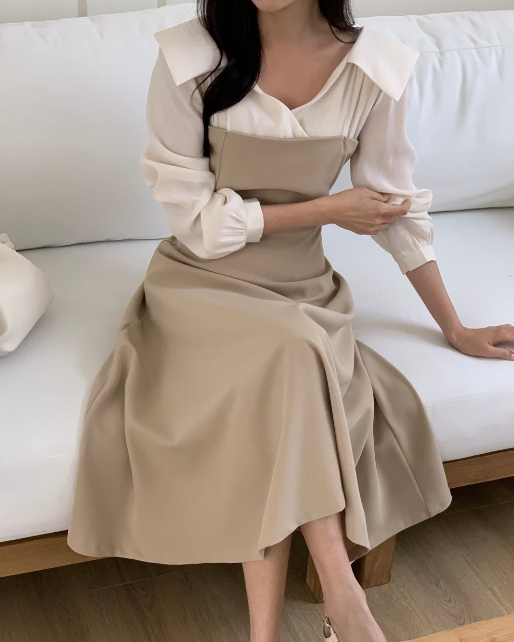 Shirt-Overlay Midi Dress