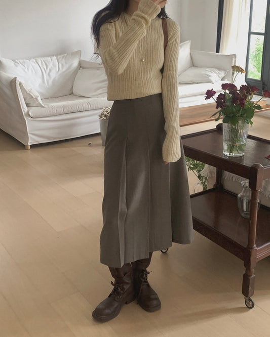 Deep Pleat Midi Skirt