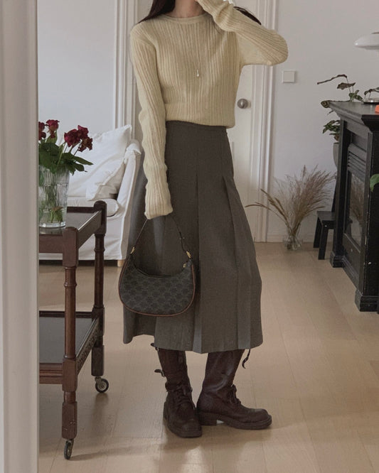 Deep Pleat Midi Skirt