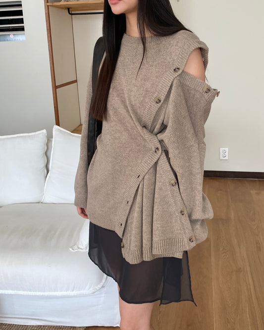 Slant-Button Wool Knit