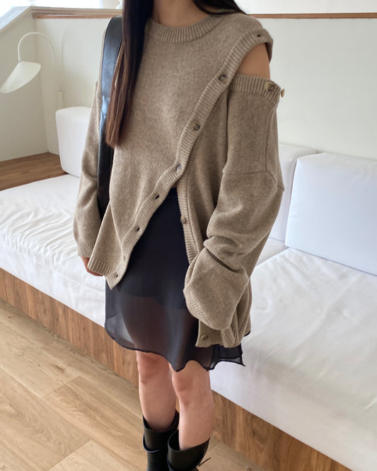 Slant-Button Wool Knit