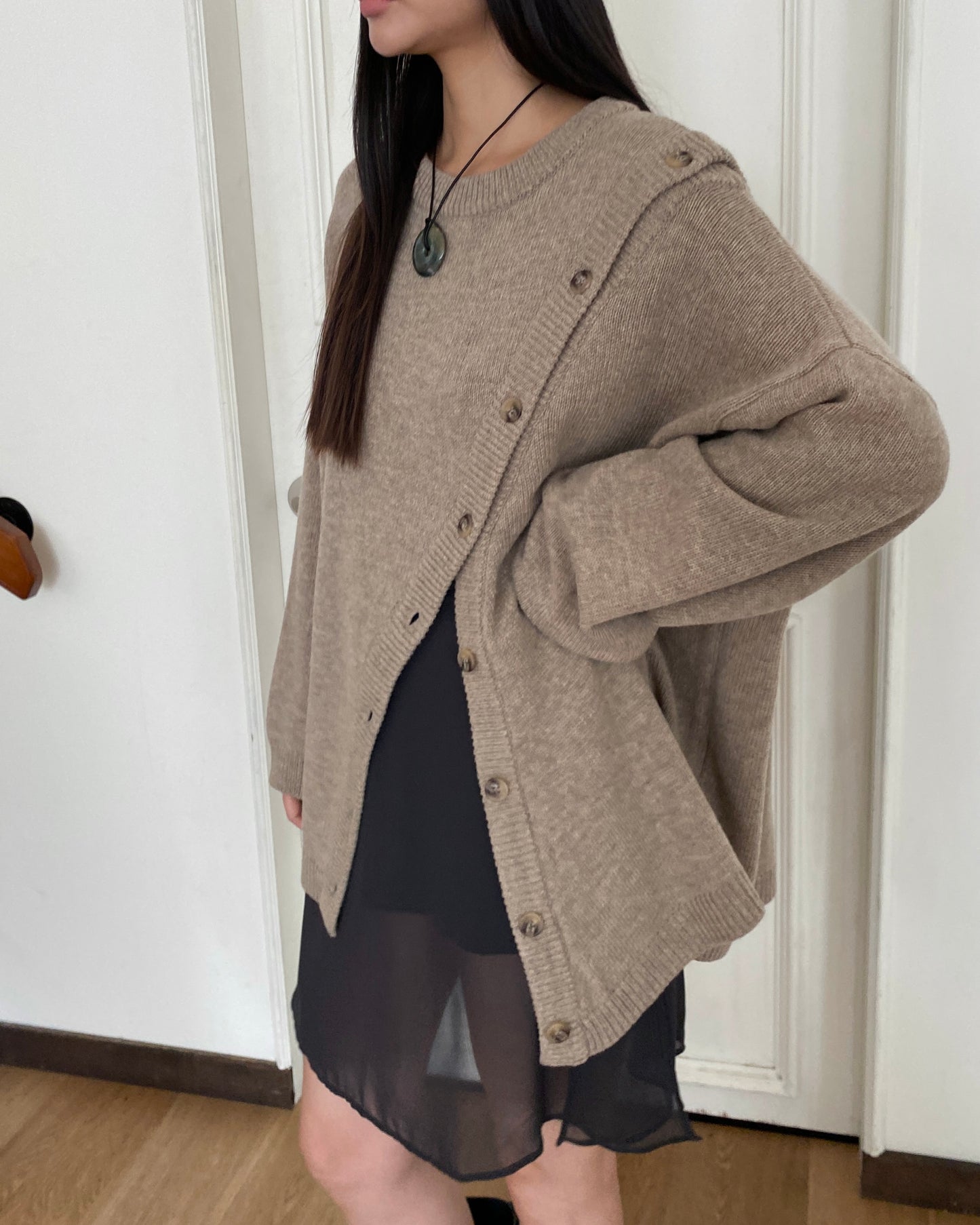 Slant-Button Wool Knit