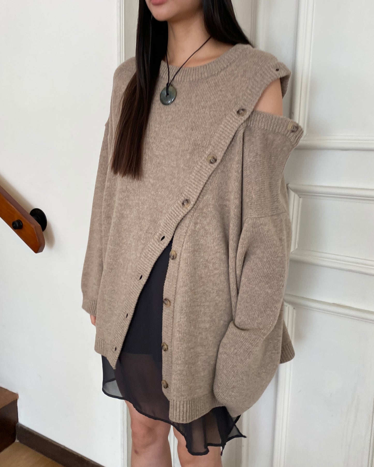 Slant-Button Wool Knit