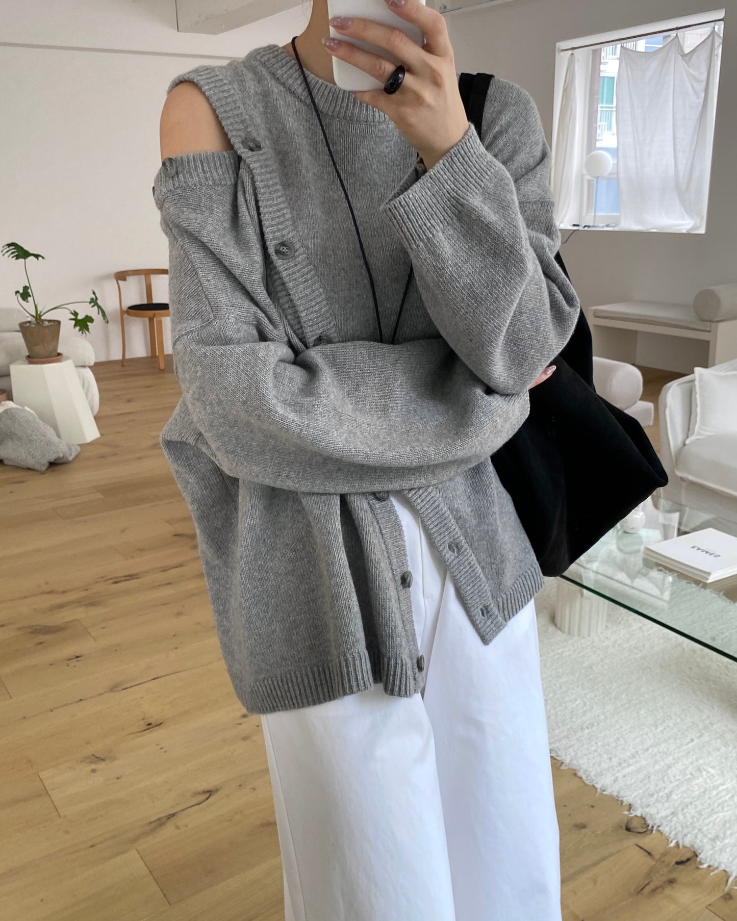 Slant-Button Wool Knit