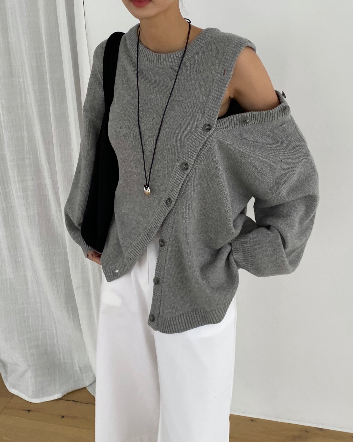 Slant-Button Wool Knit