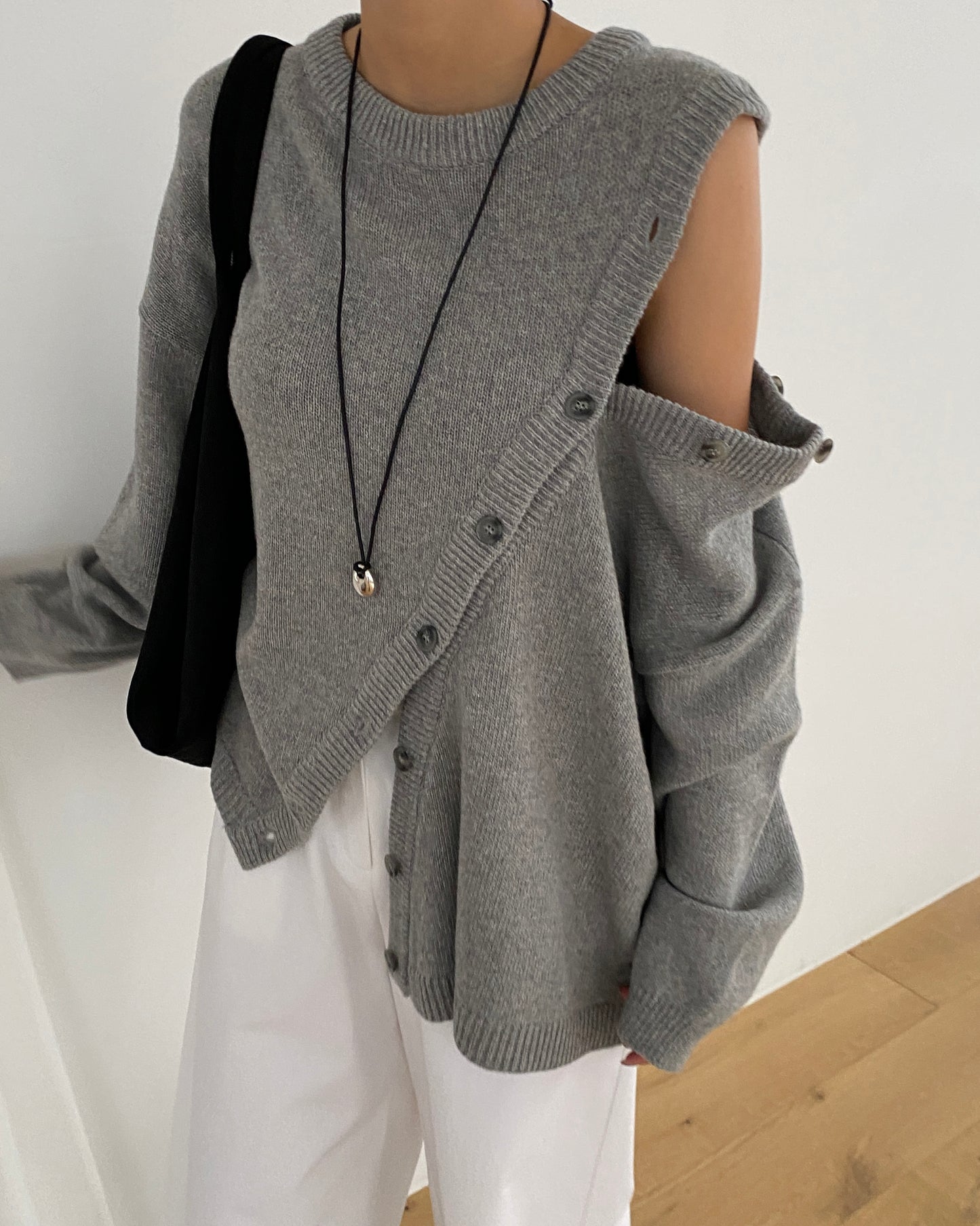 Slant-Button Wool Knit