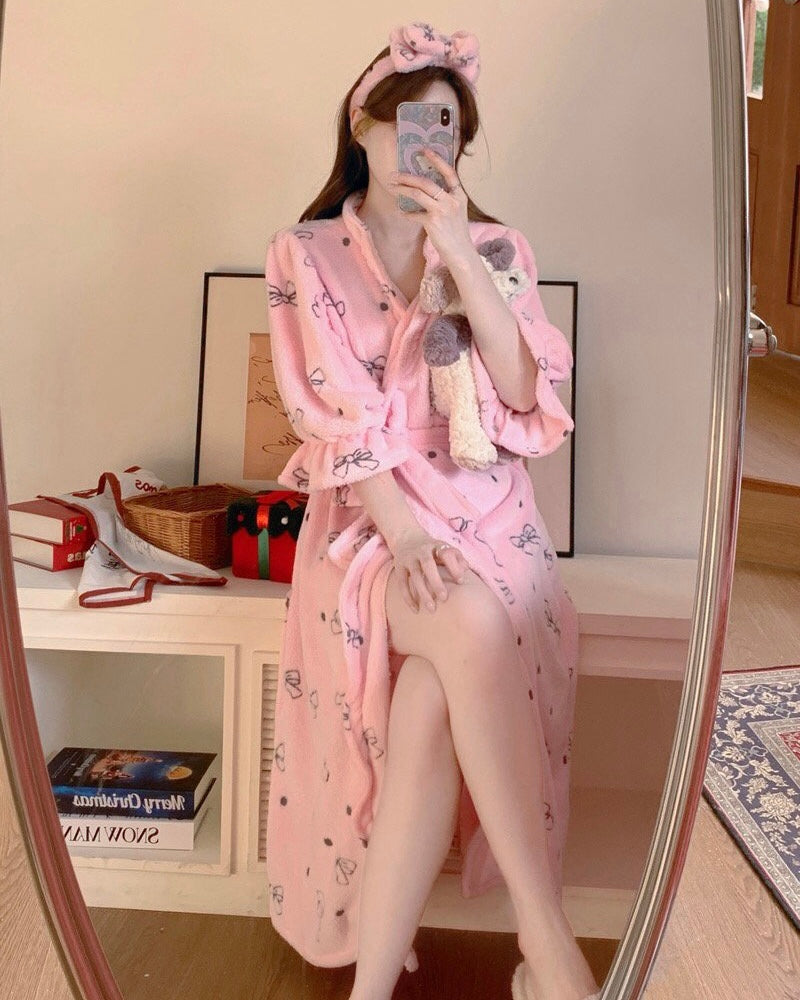 Fluffy Bow Robe + Matching Headband