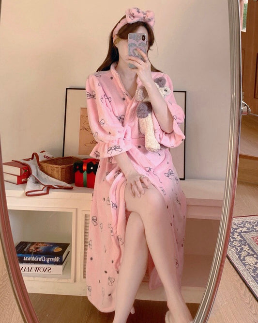 Fluffy Bow Robe + Matching Headband